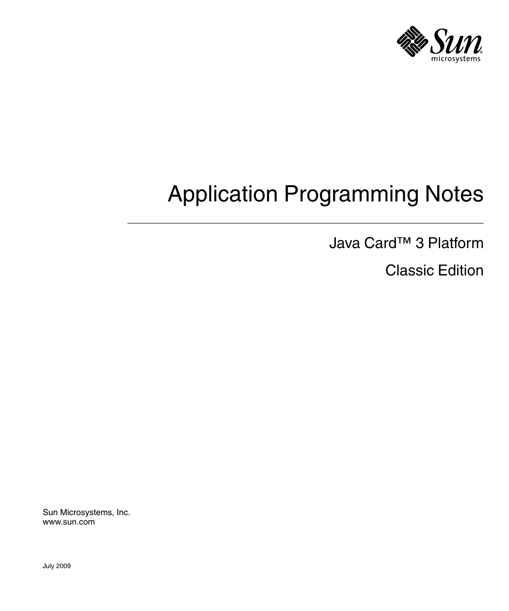 Application Programming Notes, Java Card 3 Platform, Classic Edition