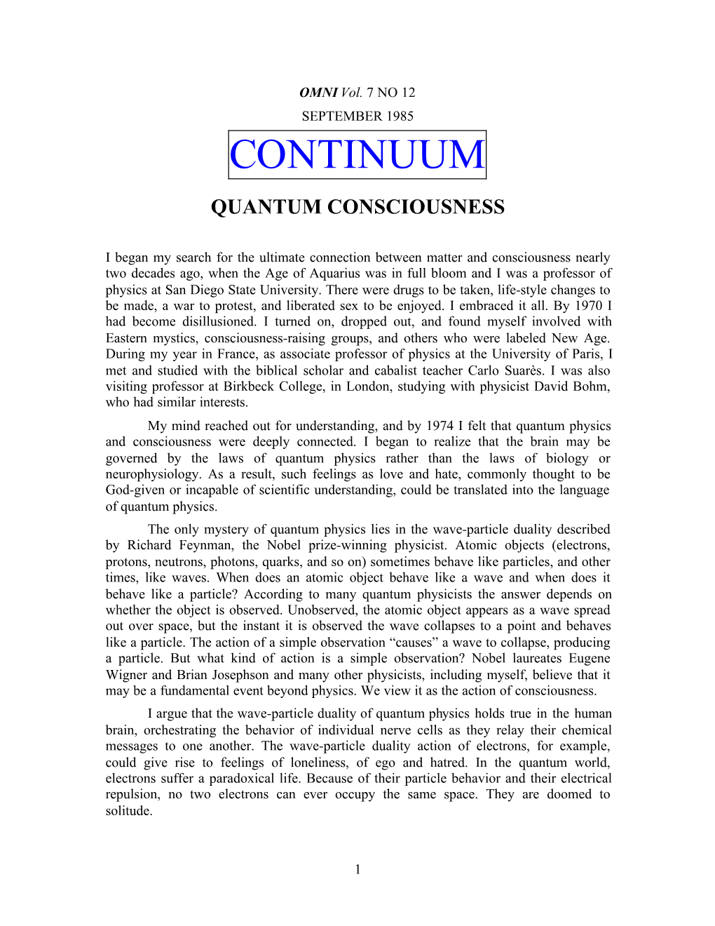 Quantum Consciousness