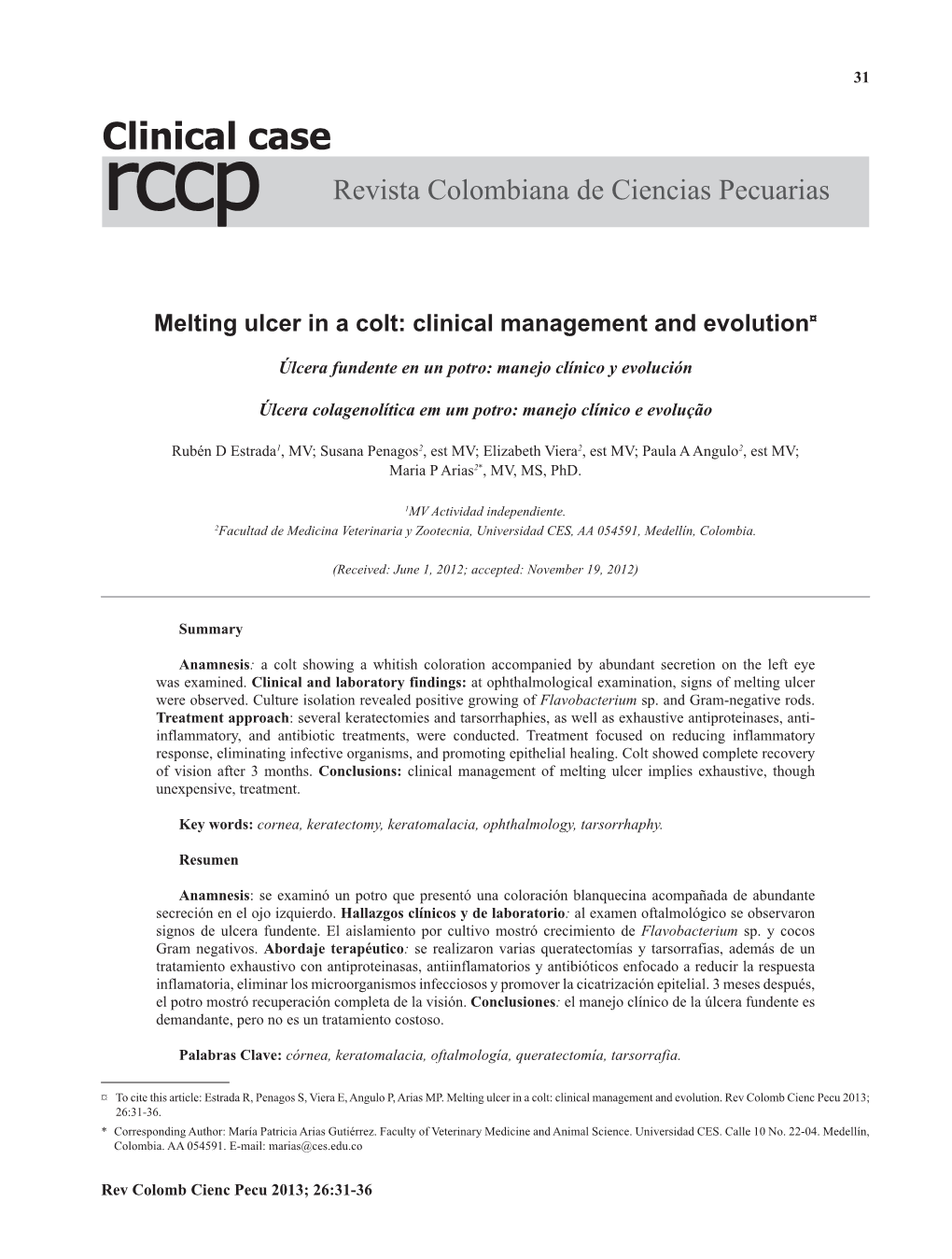 Clinical Case Revista Colombiana De Ciencias Pecuarias