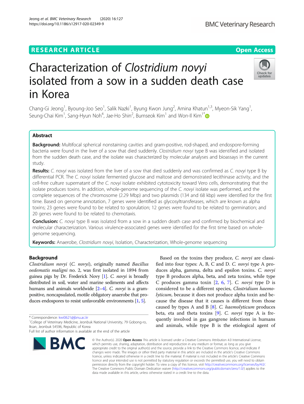 Characterization of Clostridium Novyi Isolated from a Sow in a Sudden Death Case in Korea