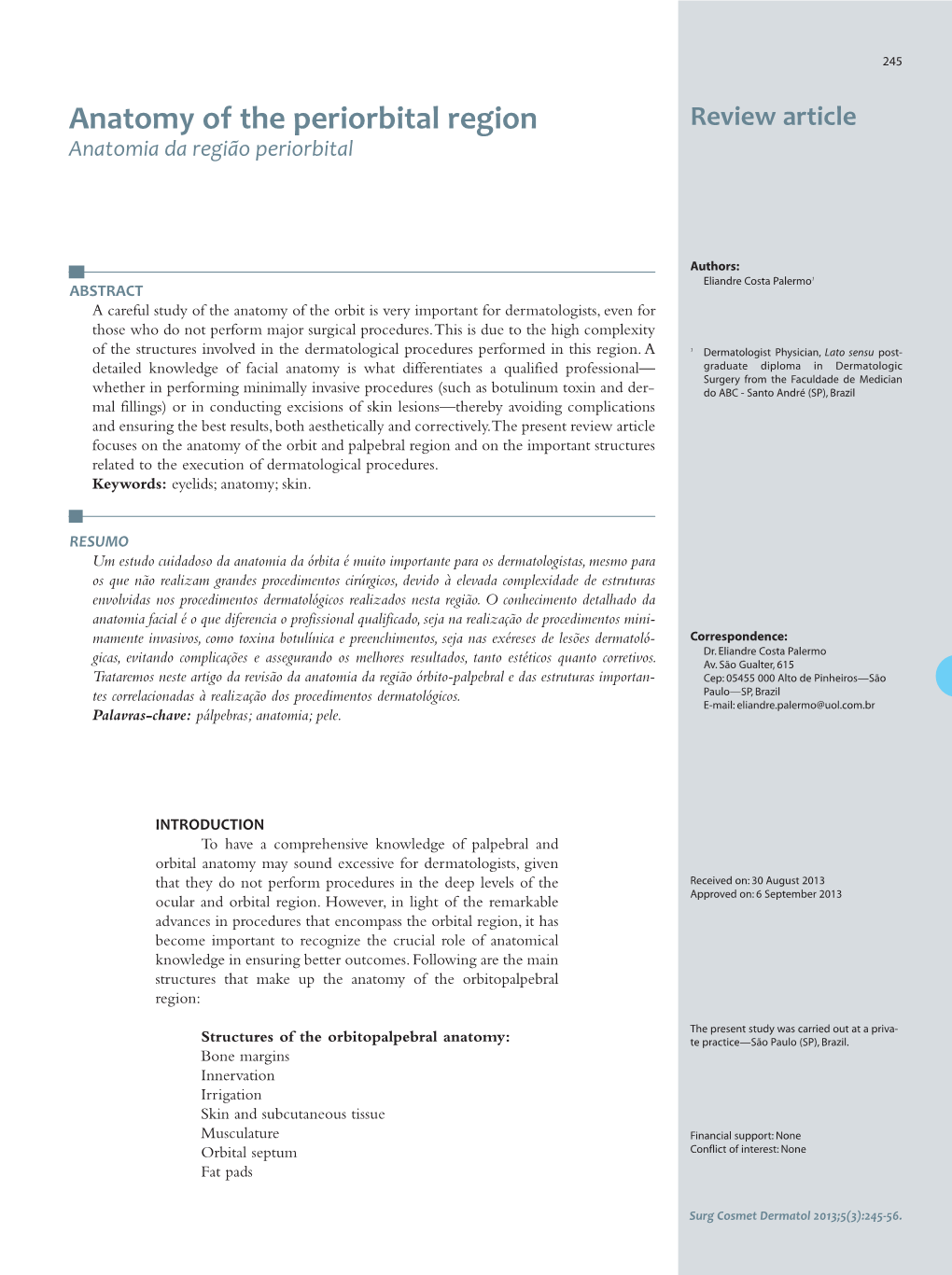 Anatomy of the Periorbital Region Review Article Anatomia Da Região Periorbital