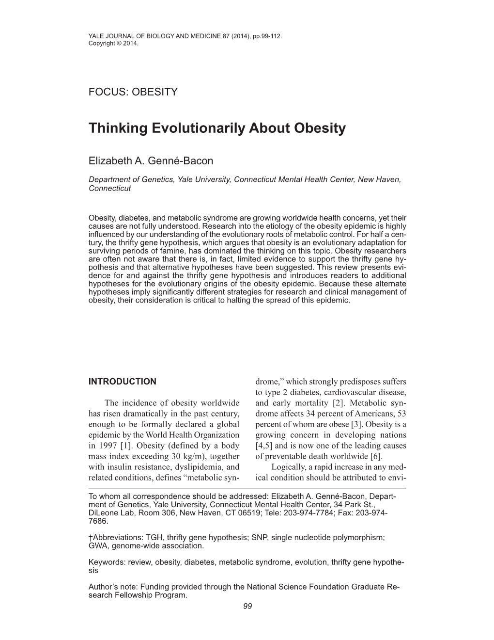 Genne-Bacon Thinking Evolutionarily About Obesity