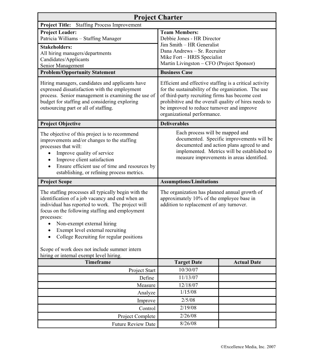 Project Title: Staffing Process Improvement