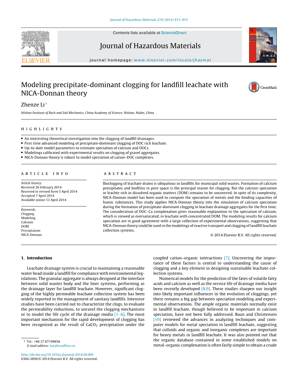 Modeling Precipitate-Dominant Clogging for Landfill Leachate With