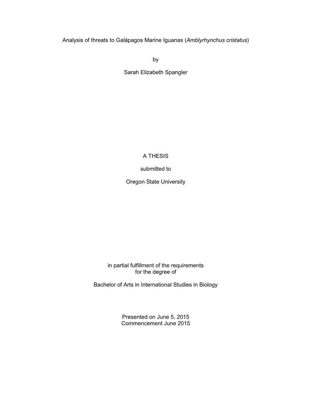 Analysis of Threats to Galápagos Marine Iguanas (Amblyrhynchus Cristatus)