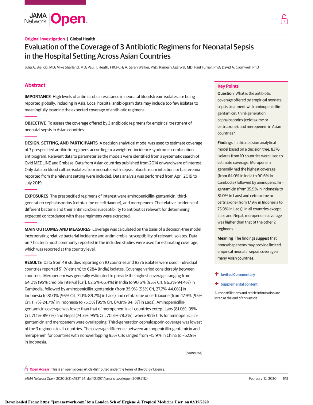 Evaluation of the Coverage of 3 Antibiotic Regimens for Neonatal Sepsis in the Hospital Setting Across Asian Countries