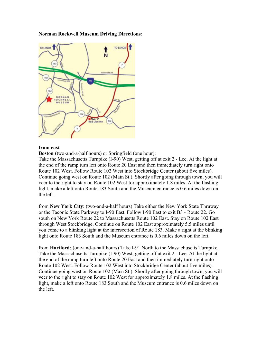 Norman Rockwell Museum Driving Directions