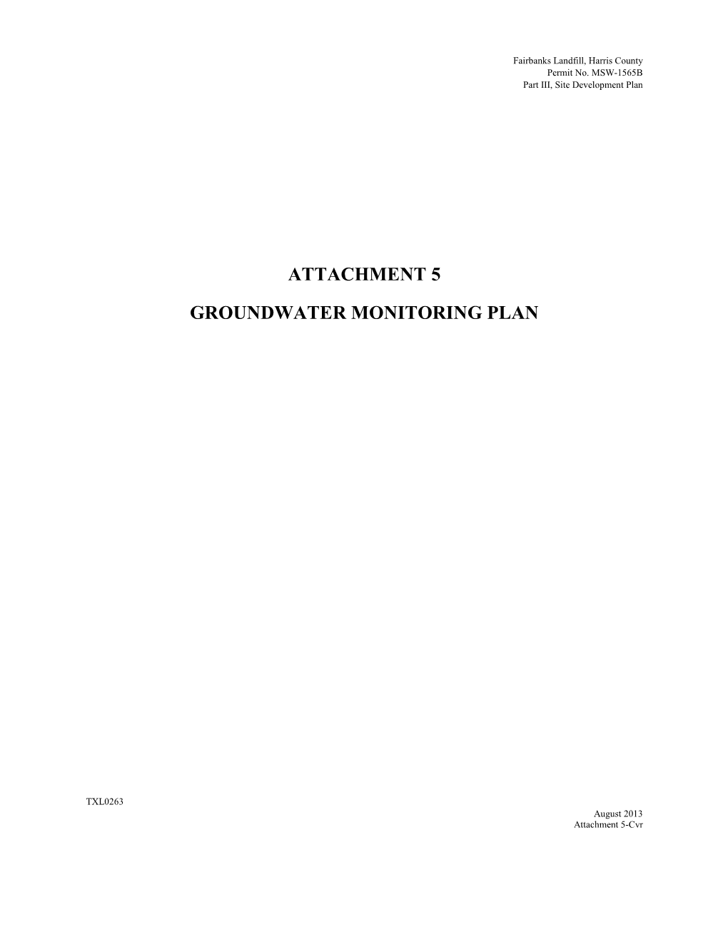 Attachment 5 Groundwater Monitoring Plan