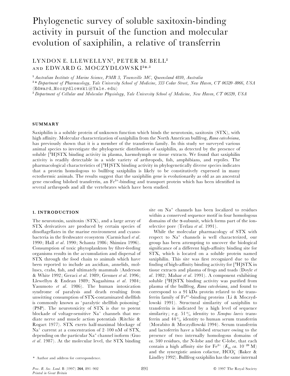 Phylogenetic Survey of Soluble Saxitoxin-Binding Activity in Pursuit of the Function and Molecular Evolution of Saxiphilin, a Relative of Transferrin