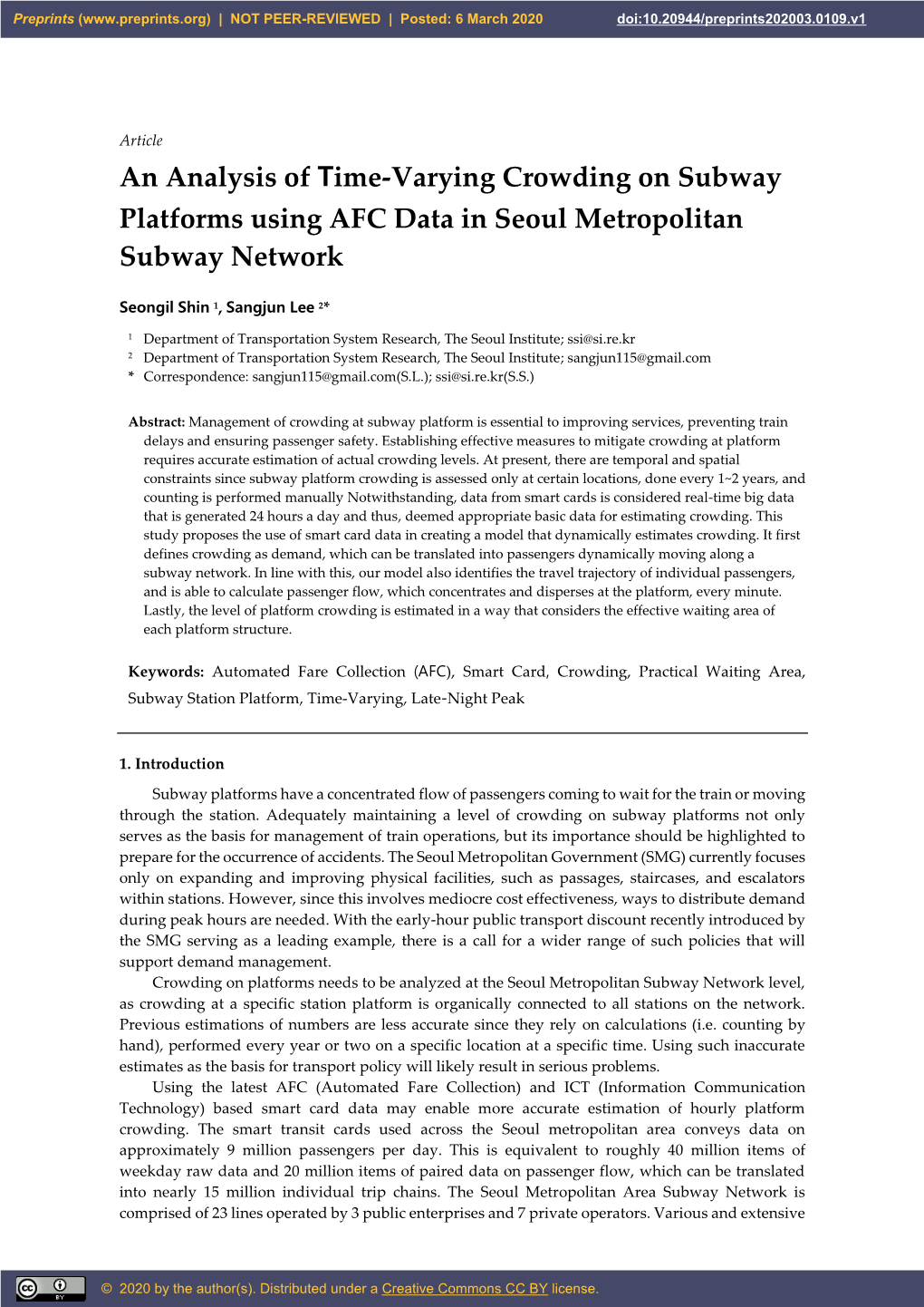 An Analysis of Time-Varying Crowding on Subway Platforms Using AFC Data in Seoul Metropolitan Subway Network