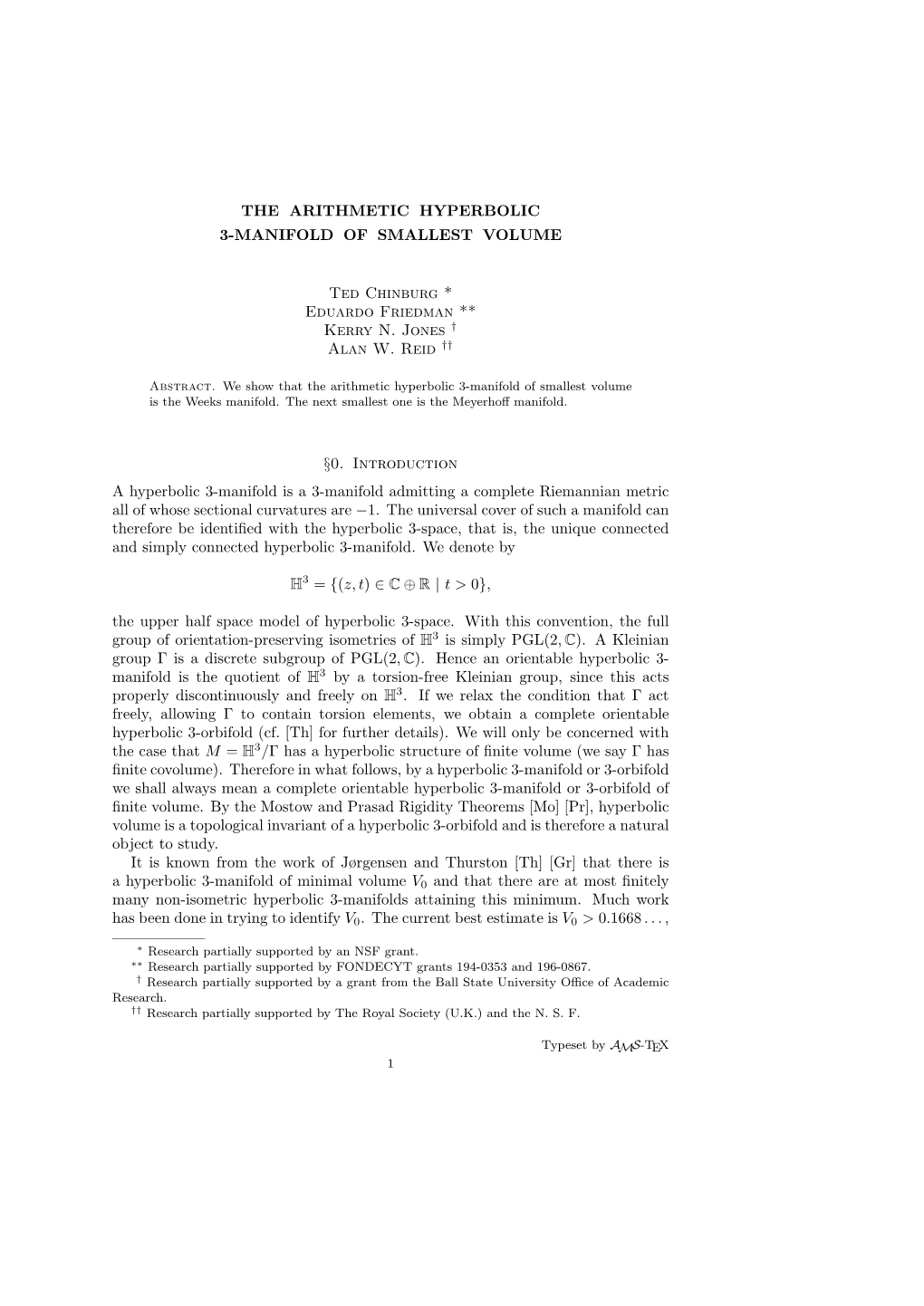 The Arithmetic Hyperbolic 3-Manifold of Smallest Volume