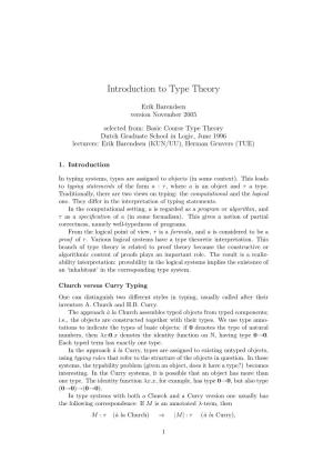 Introduction to Type Theory