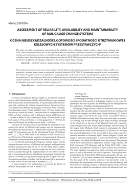 Assessment of Reliability, Availability and Maintainability of Rail Gauge Change Systems