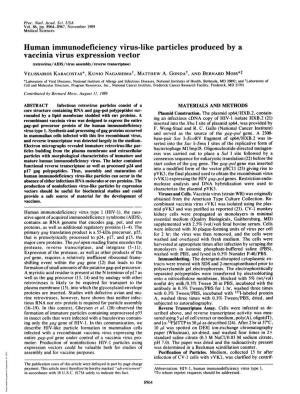 Vaccinia Virus Expression Vector (Retrovirus/AIDS/Virus Assembly/Reverse Transcriptase) Velissarios KARACOSTAS*, Kunio Nagashimat, MATTHEW A