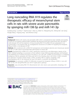 Long Noncoding RNA H19 Regulates the Therapeutic Efficacy Of
