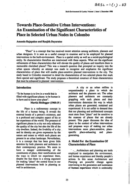 Towards Place-Sensitive Urban Interventions: an Examination of the Significant Characteristics of Place in Selected Urban Nodes in Colombo