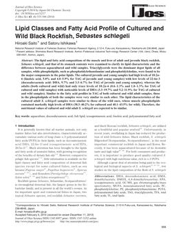Lipid Classes and Fatty Acid Profile of Cultured and Wild Black Rockfish
