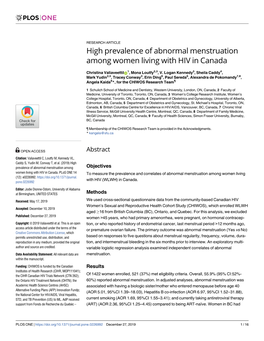 High Prevalence of Abnormal Menstruation Among Women Living with HIV in Canada