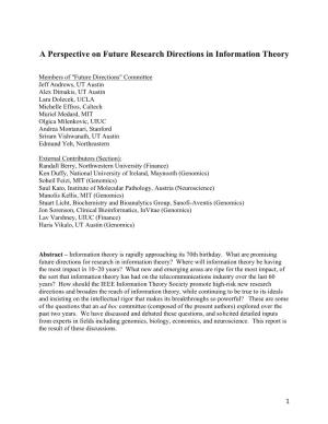A Perspective on Future Research Directions in Information Theory