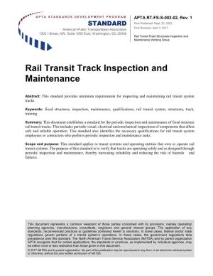 Rail Transit Track Inspection and Maintenance