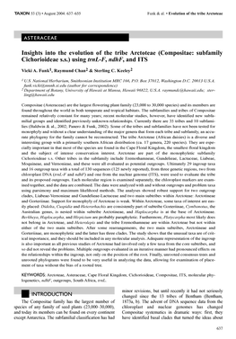 Insights Into the Evolution of the Tribe Arctoteae (Compositae: Subfamily Cichorioideae S.S.) Using Trnl-F, Ndhf, and ITS