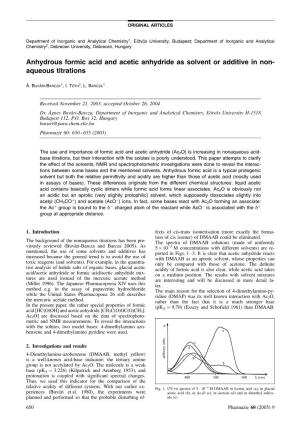 Anhydrous Formic Acid and Acetic Anhydride As Solvent Or Additive in Non- Aqueous Titrations