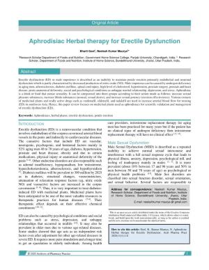 Aphrodisiac Herbal Therapy for Erectile Dysfunction