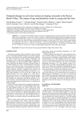 Temporal Changes in Soil Water Erosion on Sloping Vineyards in the Ruwer- Mosel Valley