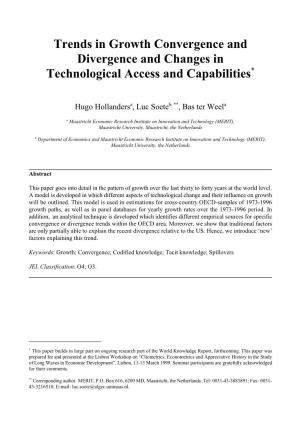 Trends in Growth Convergence and Divergence and Changes in Technological Access and Capabilities*