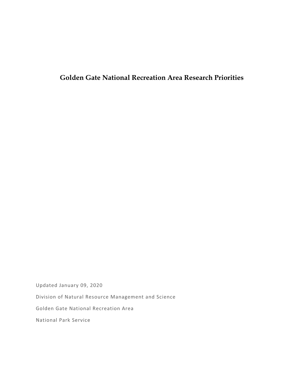 Research Priorities for Golden Gate National Recreation Area