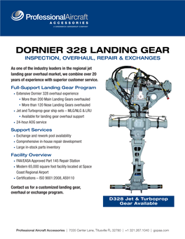 Dornier 328 Landing Gear Inspection, Overhaul, Repair & Exchanges
