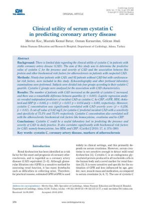 Clinical Utility of Serum Cystatin C in Predicting Coronary Artery Disease