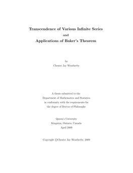 Transcendence of Various Infinite Series Applications of Baker's