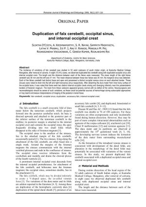 Duplication of Falx Cerebelli, Occipital Sinus, and Internal Occipital Crest