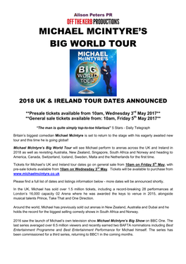 Michael Mcintyre's Big World Tour Dates