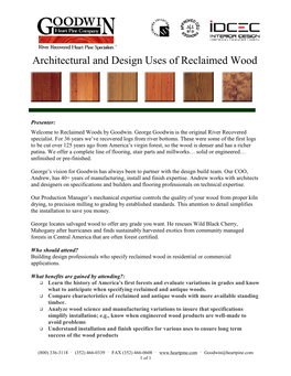 Architectural and Design Uses of Reclaimed Wood Handout