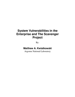 System Vulnerabilities in the Enterprise and the Scavenger Project