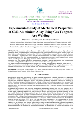 Experimental Study of Mechanical Properties of 5083 Aluminium Alloy Using Gas Tungsten Arc Welding