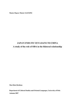 Japan's Ending of Yen Loans to China