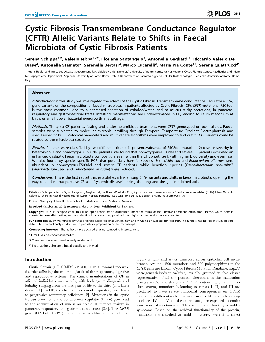 (CFTR) Allelic Variants Relate to Shifts in Faecal Microbiota of Cystic Fibrosis Patients