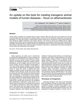 An Update on the Tools for Creating Transgenic Animal Models of Human Diseases – Focus on Atherosclerosis