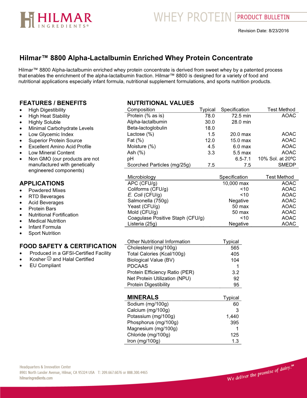 Hilmar™ 8800 Alpha-Lactalbumin Enriched Whey Protein Concentrate