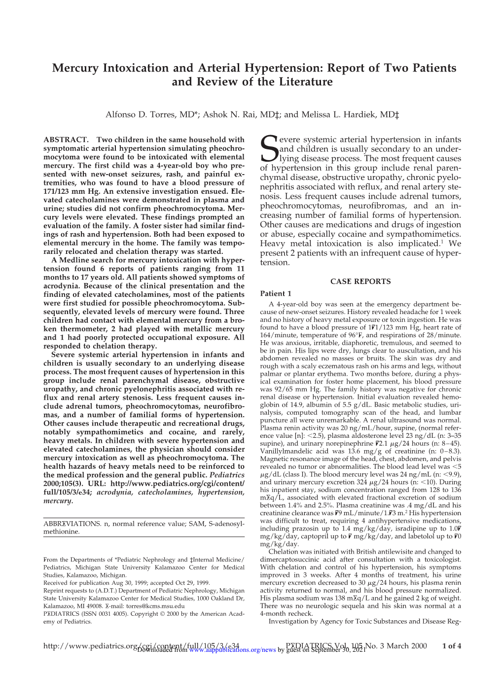 Mercury Intoxication and Arterial Hypertension: Report of Two Patients and Review of the Literature