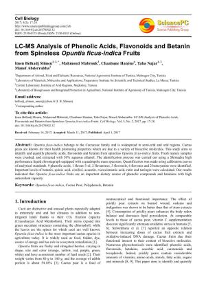 LC-MS Analysis of Phenolic Acids, Flavonoids and Betanin from Spineless Opuntia Ficus-Indica Fruits