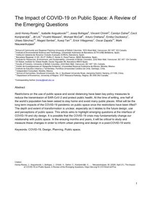 The Impact of COVID-19 on Public Space: a Review of the Emerging Questions