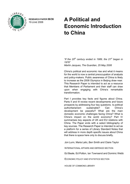 A Political and Economic Introduction to China