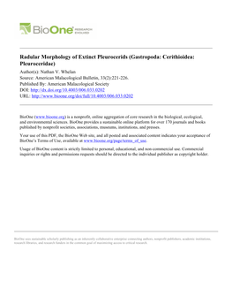 Radular Morphology of Extinct Pleurocerids (Gastropoda: Cerithioidea: Pleuroceridae) Author(S): Nathan V