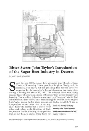 John Taylor's Introduction of the Sugar Beet Industry in Deseret