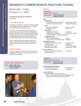 Residents Comprehensive Fracture Course Faculty: Lunch /Spinesymposium Wednesday - Friday, October 5 - 7