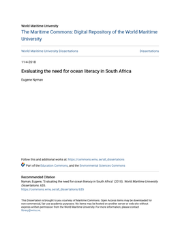 Evaluating the Need for Ocean Literacy in South Africa